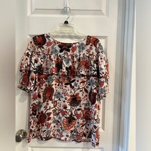 LOFT colorful Ruffled Flutter Sleeve Blouse